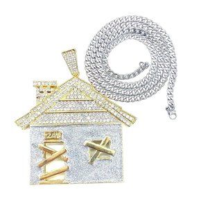 Traphouse Pendant + 24" 5mm Silver Cuban Chain